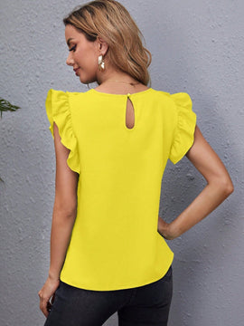 Clasi Camisa Sin Mangas De Color Solido Con Borde De Volante