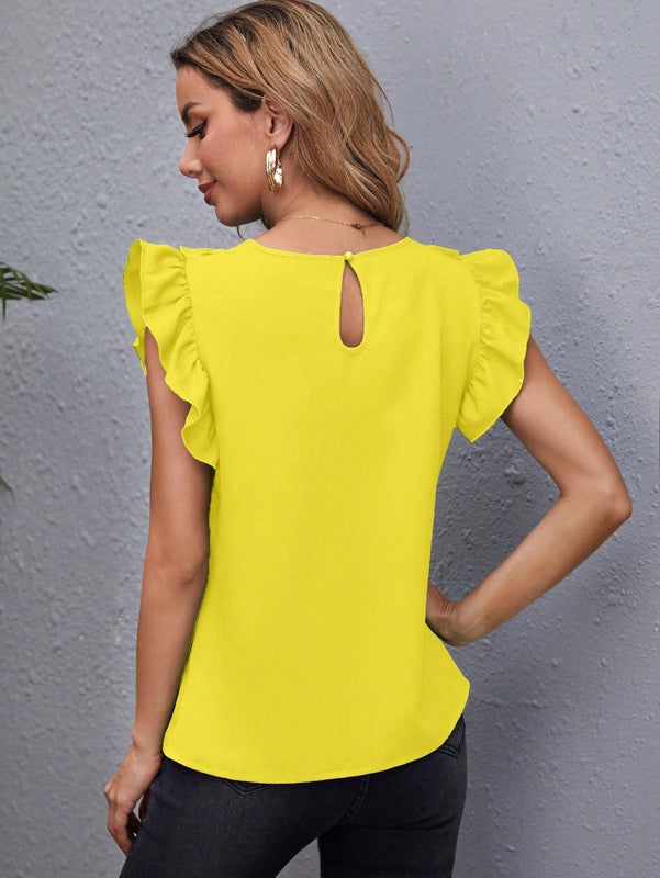 Clasi Camisa Sin Mangas De Color Solido Con Borde De Volante