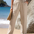 JORESS Pantalones Casuales Para Mujer De Cintura Atada, Ajuste Recto Y Elastico De , Fondo De Color Caqui Para El Verano