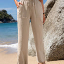 JORESS Pantalones Casuales Para Mujer De Cintura Atada, Ajuste Recto Y Elastico De , Fondo De Color Caqui Para El Verano