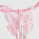 ROMWE Goth Calzoncillos De Tanga Sexy Sin Entrepierna De Encaje Solubles Al Agua Con Mariposas 3d