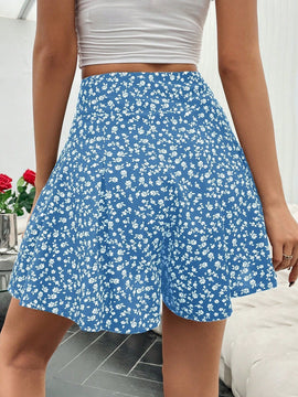 Frenchy Pantalones Cortos Con Estampado Floral Azul De Moda Para Mujer