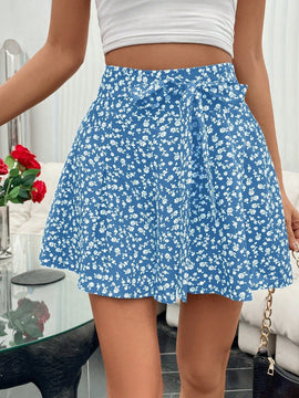 Frenchy Pantalones Cortos Con Estampado Floral Azul De Moda Para Mujer