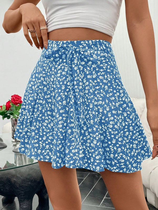 Frenchy Pantalones Cortos Con Estampado Floral Azul De Moda Para Mujer