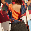 VCAY Camisa De Manga Acampanada Con Estampado Geometrico Suelta De Encaje Adornado Con Estampado Y Borde De Encaje