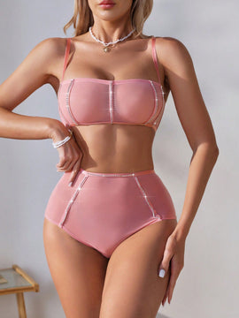 Conjunto De Lenceria Para Mujer Con Decoracion De Diamantes De Imitacion