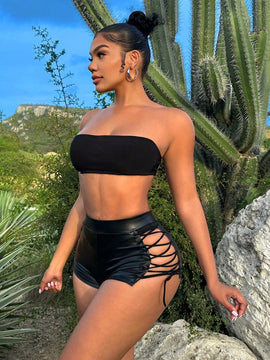 Slayr Shorts Bodycon Con Lazos Cruzados En El Lateral