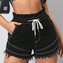 Prive Shorts De Mezclilla Para Mujer Con Costuras En Contraste Y Dobladillo Deshilachado