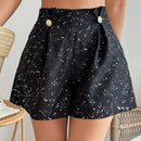 VCAY Pantalones Cortos Holgados Con Pliegues De Cintura Alta Y Estampado De Lunares Para Mujer