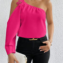 Prive Blusa Solida De Manga Acampanada De Un Solo Hombro Con Apliques De Encaje Guipur