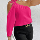 Prive Blusa Solida De Manga Acampanada De Un Solo Hombro Con Apliques De Encaje Guipur