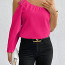 Prive Blusa Solida De Manga Acampanada De Un Solo Hombro Con Apliques De Encaje Guipur