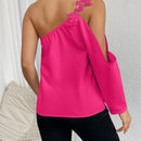 Prive Blusa Solida De Manga Acampanada De Un Solo Hombro Con Apliques De Encaje Guipur
