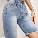 VCAY Pantalones Cortos De Mezclilla Para Mujer Con Dobladillo Sin Procesar Y Ajustados Con Efecto Desgastado