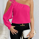 Prive Blusa Solida De Manga Acampanada De Un Solo Hombro Con Apliques De Encaje Guipur