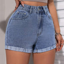 PETITE Pantalones Cortos De Mezclilla Con Dobladillo Con Puno Y Cremallera