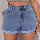 PETITE Pantalones Cortos De Mezclilla Con Dobladillo Con Puno Y Cremallera
