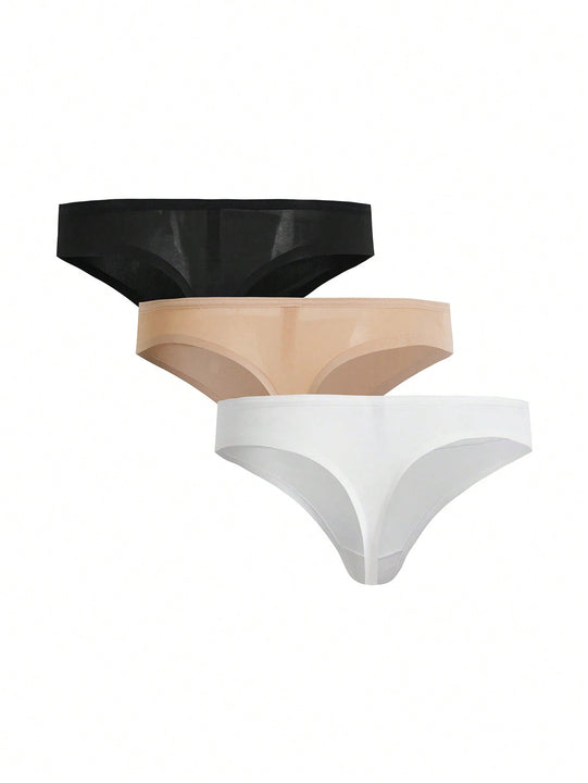 Leisure 3 Piezas/paquete Tanga Adhesivo De Color Solido Para Mujeres