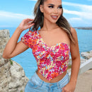 SXY Camisa De Mujer Con Cuello Asimetrico Y Patron Floral