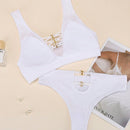 Conjunto De Bralette Acanalado Con Tiras Entrecruzadas Para Mujer