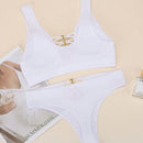 Conjunto De Bralette Acanalado Con Tiras Entrecruzadas Para Mujer