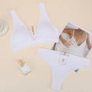 Conjunto De Bralette Acanalado Con Tiras Entrecruzadas Para Mujer