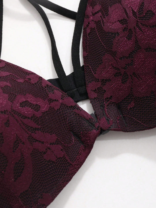 FRIFUL Conjunto De Sosten Y Bragas De Encaje Con Soporte Trasero Y Cierre Frontal