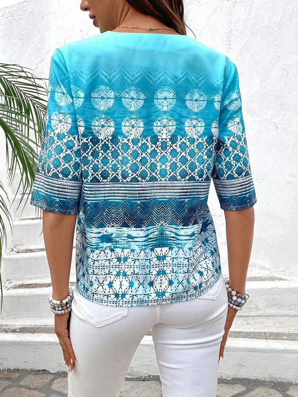 EMERY ROSE Blusa Para Mujer Con Estampado Y Cuello En V