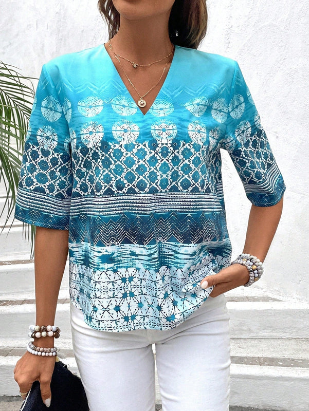 EMERY ROSE Blusa Para Mujer Con Estampado Y Cuello En V