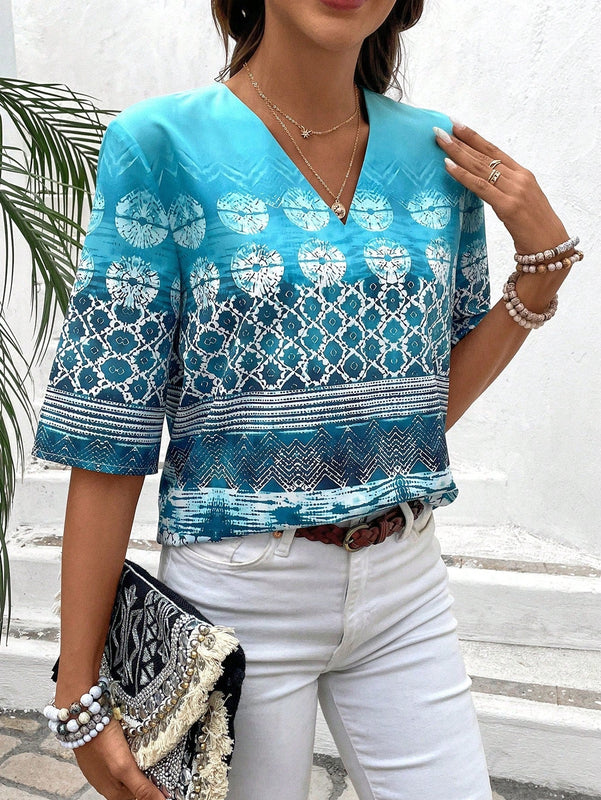 EMERY ROSE Blusa Para Mujer Con Estampado Y Cuello En V