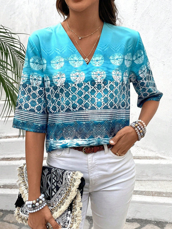 EMERY ROSE Blusa Para Mujer Con Estampado Y Cuello En V