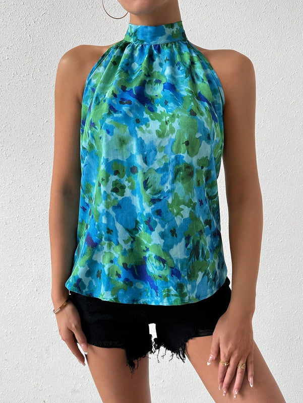Essnce Blusa De Cuello Halter Con Estampado Floral De Moda Para Mujer, Ideal Para Vacaciones