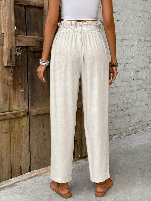 Frenchy Pantalones conicos y de lino con adornos de botones de estilo casual y vacaciones para mujeres