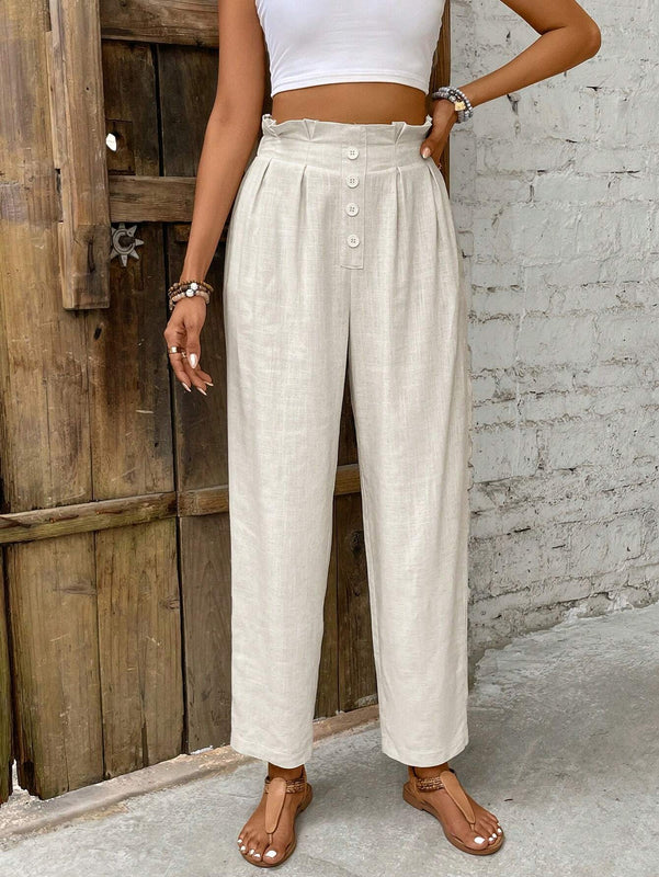 Frenchy Pantalones conicos y de lino con adornos de botones de estilo casual y vacaciones para mujeres
