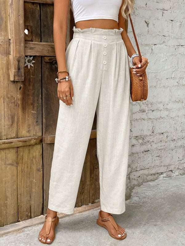 Frenchy Pantalones conicos y de lino con adornos de botones de estilo casual y vacaciones para mujeres