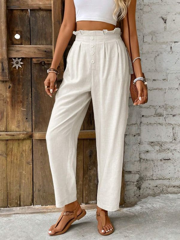 Frenchy Pantalones conicos y de lino con adornos de botones de estilo casual y vacaciones para mujeres