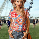 VCAY Blusa De Manga Corta Con Estilo De Vacaciones Con Patron Floral Para Mujer