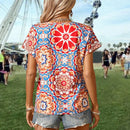 VCAY Blusa De Manga Corta Con Estilo De Vacaciones Con Patron Floral Para Mujer