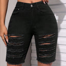 PETITE Pantalones Cortos De Mezclilla Desgastados Para Mujer