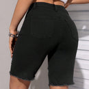 PETITE Pantalones Cortos De Mezclilla Desgastados Para Mujer