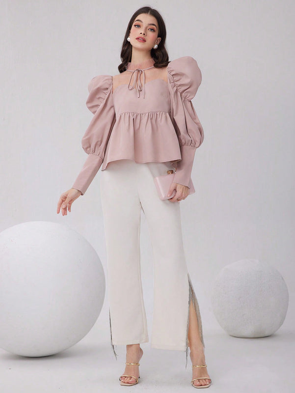 Modely Camiseta Con Escote En Forma De Corazon Para Mujer Con Mangas De Pierna De Oveja