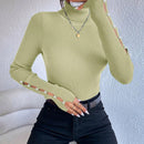Prive Sueter De Cuello Alto De Manga Larga Para Mujer Con Punos Calados Sin Costuras