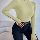 Prive Sueter De Cuello Alto De Manga Larga Para Mujer Con Punos Calados Sin Costuras