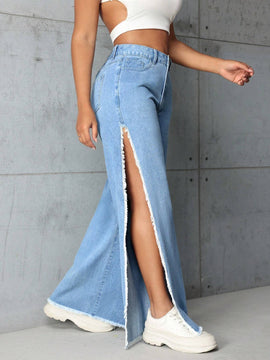 SXY Jeans De Pierna Recta Con Aberturas Laterales Y Dobladillo Crudo
