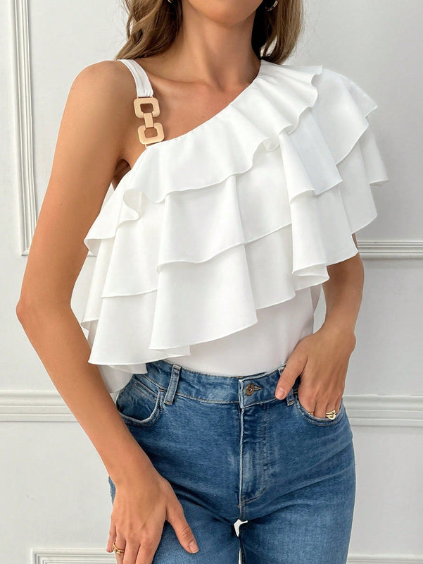 Prive Blusa De Un Hombro Con Detalle De Volantes