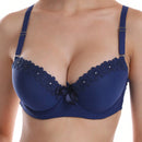 1 Pieza Sujetador Sexy Push Up Con Flores Bordadas En Azul