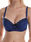 1 Pieza Sujetador Sexy Push Up Con Flores Bordadas En Azul