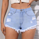 PETITE Pantalones Cortos De Mezclilla Con Dobladillo Desgastado