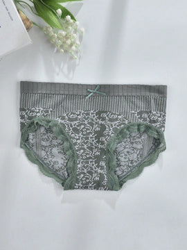 Paquete de 3 tangas de triangulo de alta elasticidad para mujeres con patron floral y ribete de encaje en varios colores