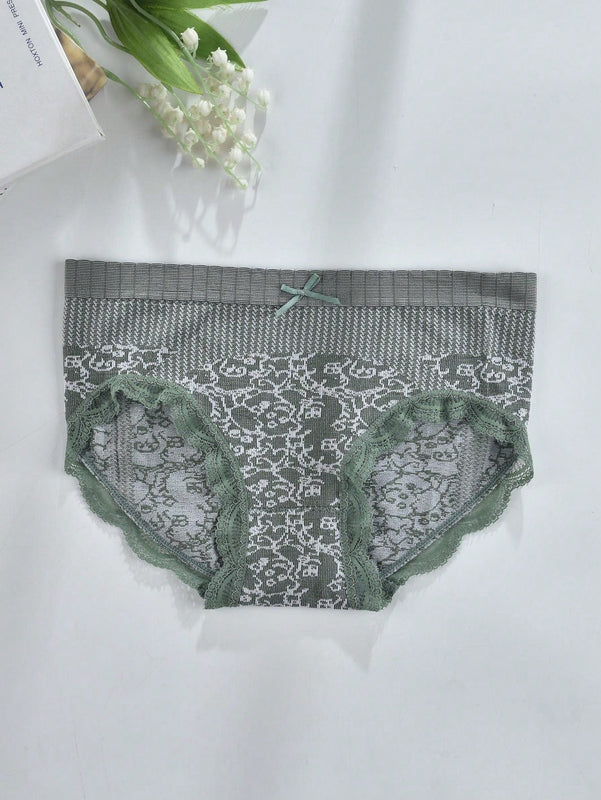 Paquete de 3 tangas de triangulo de alta elasticidad para mujeres con patron floral y ribete de encaje en varios colores